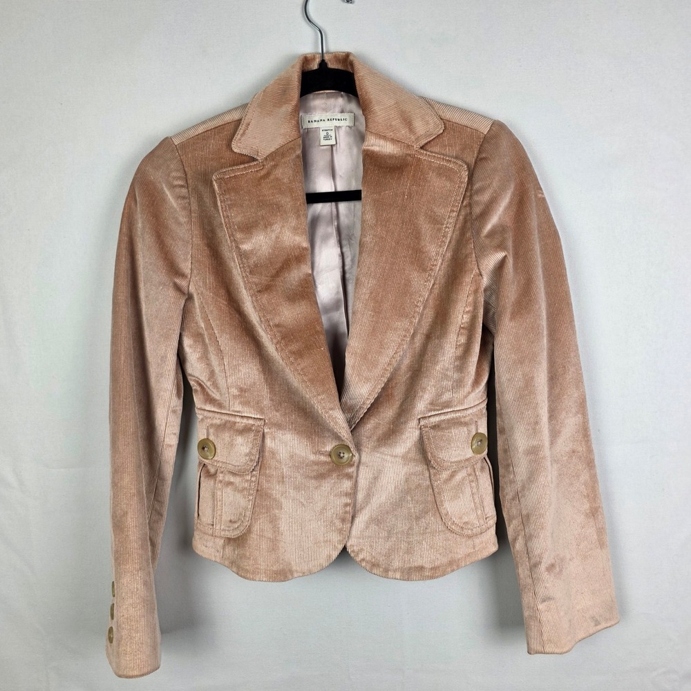 Banana Republic Womens Corduroy Blazer Jacket Pink Champagne Stretch Size 0
